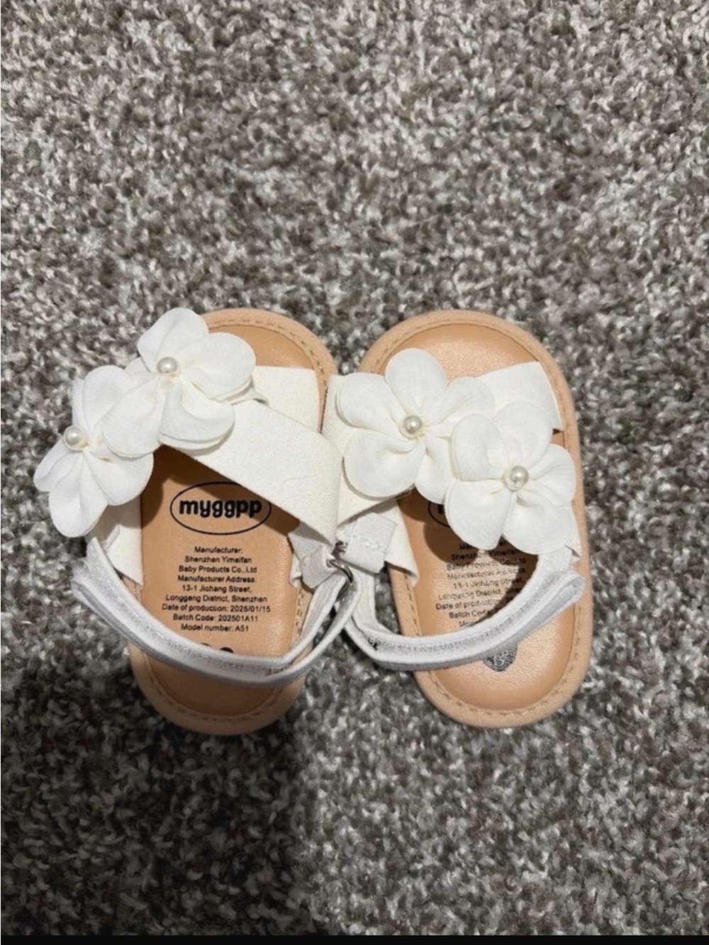 White Floral Baby Sandals with Pearl Accents